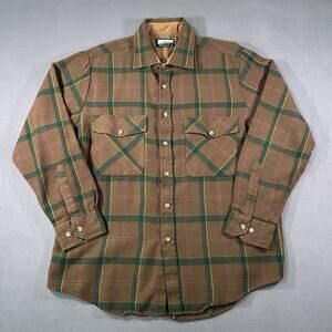 Vintage Men's Fieldmaster Plaid Shirt 100% Acrylic Size L Brown Olive Red